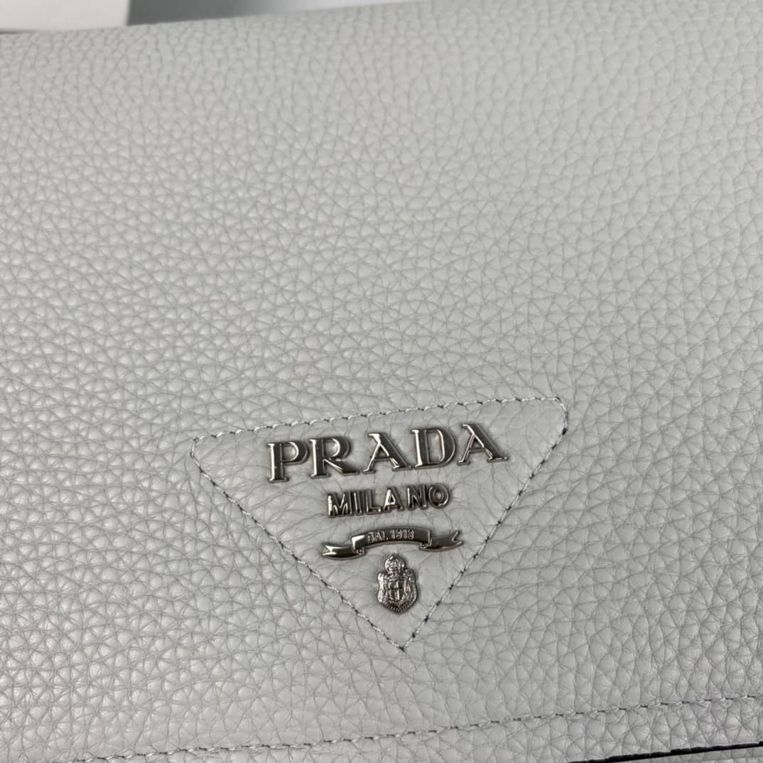 Prada Leather Shoulder Bag Handbag Grey White 1BD314